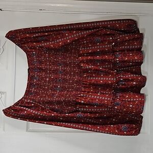 BLOOMCHIC BOHO FLORAL SMOCKED LONG SLEEVE RUFFLE BLOUSE L